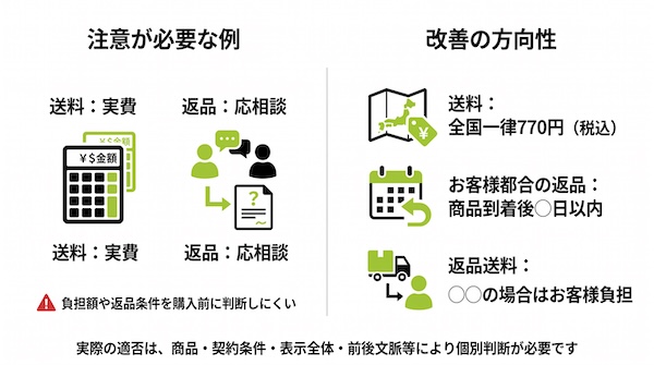 送料と返品条件の注意例と改善の方向性