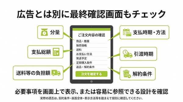通信販売の最終確認画面で確認したい表示項目