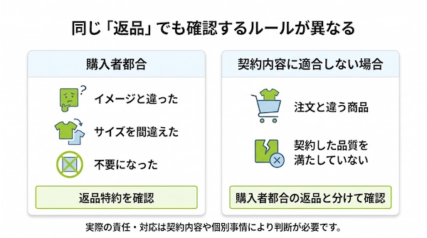 購入者都合の返品と契約内容に適合しない商品の対応の違い