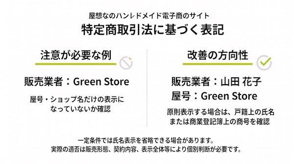 個人事業者の屋号のみの表示と氏名を確認する表示例
