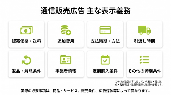 通信販売広告で確認したい主な表示義務の一覧