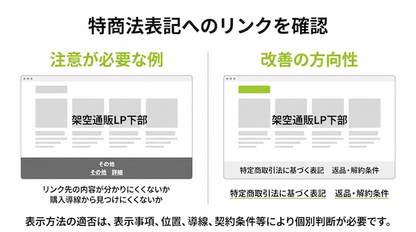 特定商取引法に基づく表記へのリンク配置の確認例