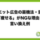 ダイエット広告の薬機法・景表法と、「痩せる」がNGになりやすい理由・言い換え例を解説する記事のアイキャッチ